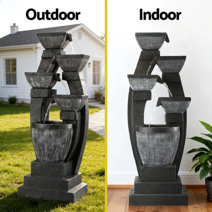 Gardeon Solar Fountain Water Feature Outdoor Fountain Indoor 5-Tier Bowl Cascading Grey  - Image 4