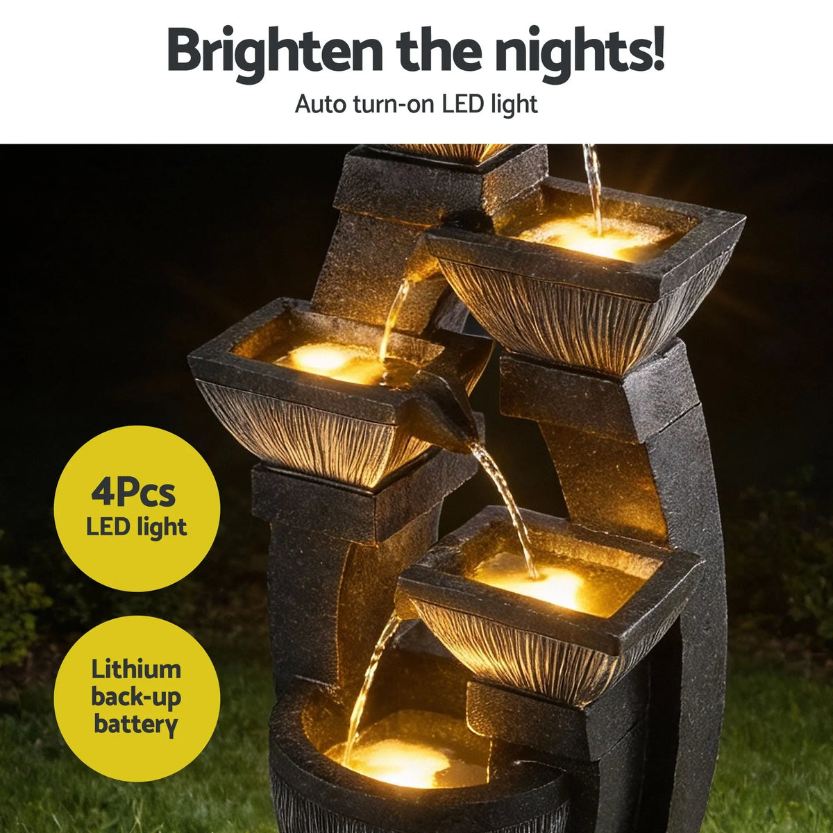 Gardeon Solar Fountain Water Feature Outdoor Fountain Indoor 5-Tier Bowl Cascading Grey  - Image 5