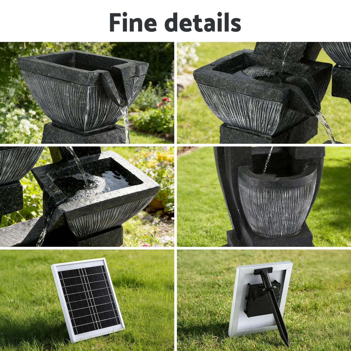 Gardeon Solar Fountain Water Feature Outdoor Fountain Indoor 5-Tier Bowl Cascading Grey  - Image 6