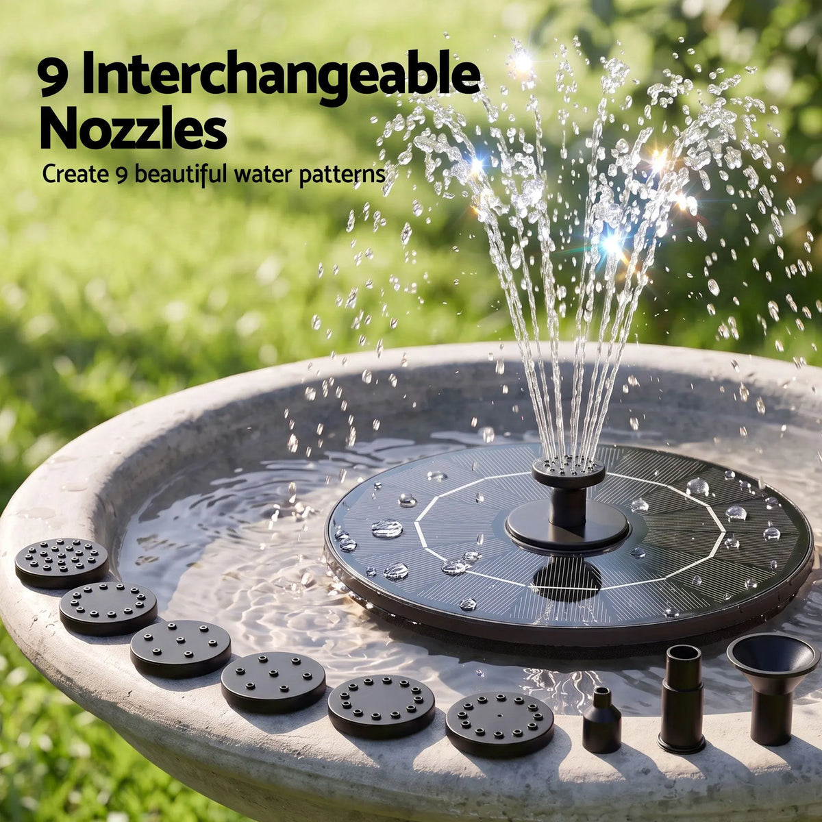 Gardeon Solar Fountain Pump Bird Bath Water Feature 17cm 165L/h Flow Black - Image 5