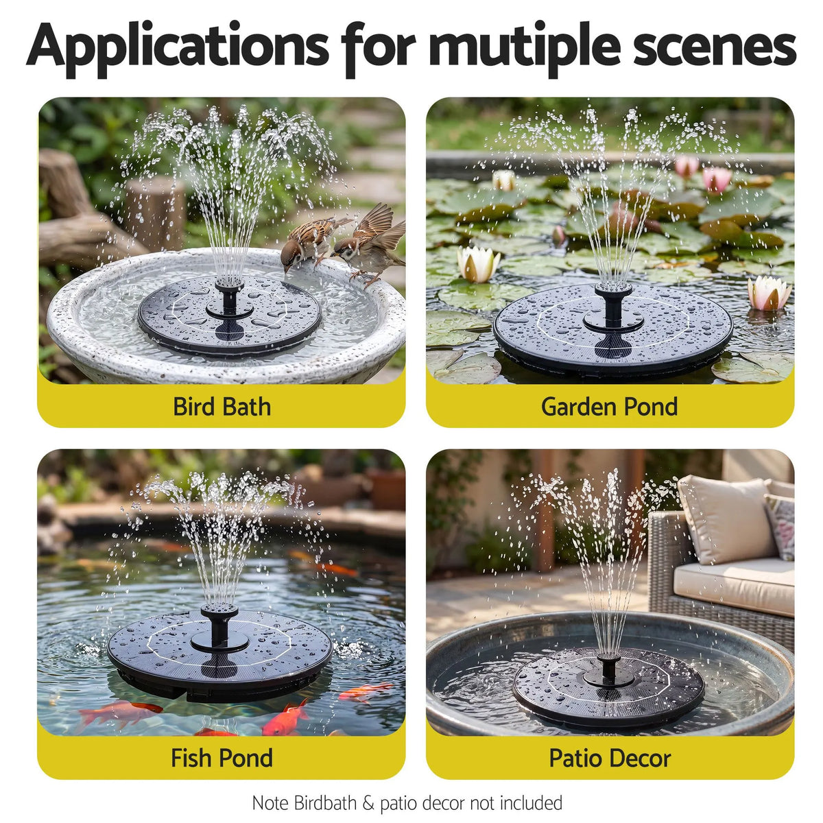 Gardeon Solar Fountain Pump Bird Bath Water Feature 17cm 165L/h Flow Black - Image 7