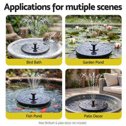 Gardeon Solar Fountain Pump Bird Bath Water Feature 17cm 165L/h Flow Black - Image 7