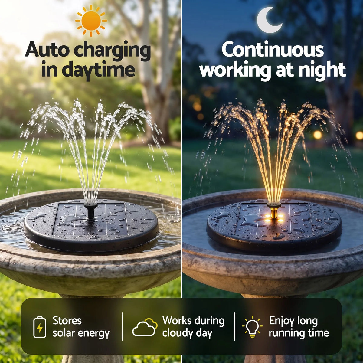 Gardeon Solar Fountain Pumps Bird Bath Battery Backup LED Remote Black 27cm - Image 4