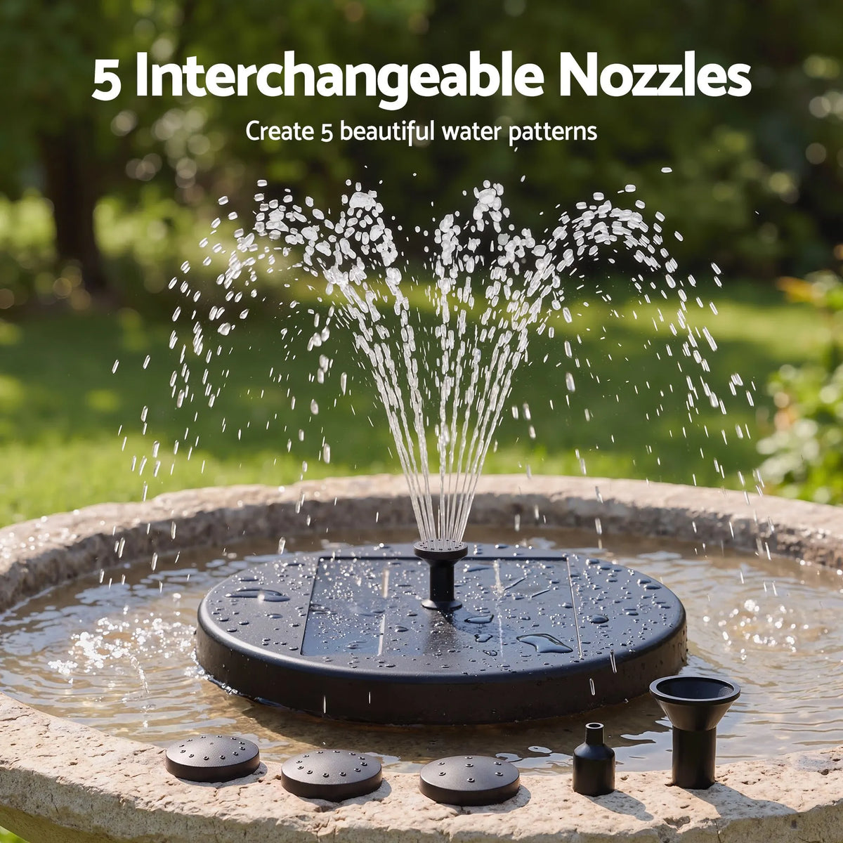 Gardeon Solar Fountain Pumps Bird Bath Battery Backup LED Remote Black 27cm - Image 5