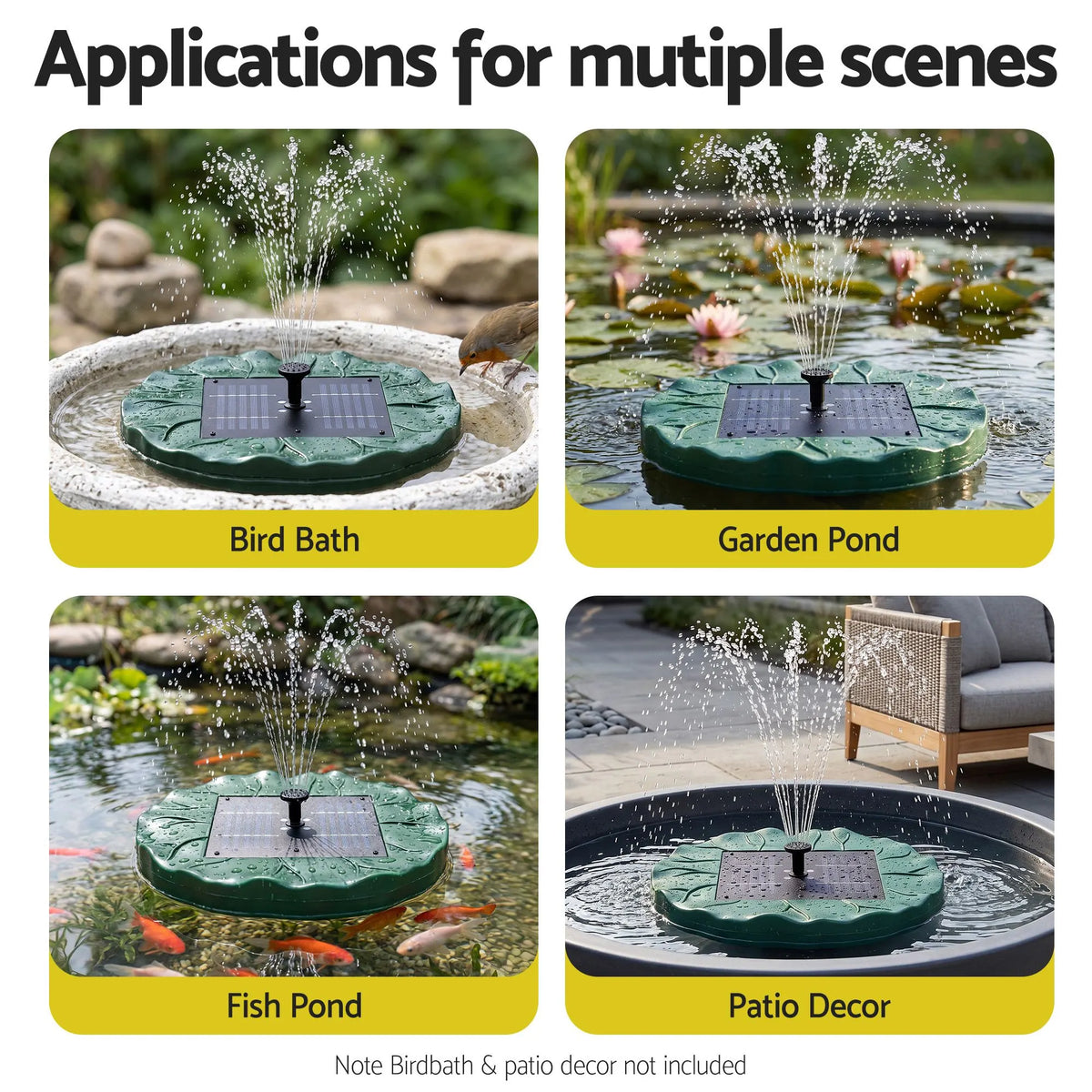 Gardeon Solar Fountain Pumps Bird Bath Floating Lotus Desig Water Feature 31cm - Image 8