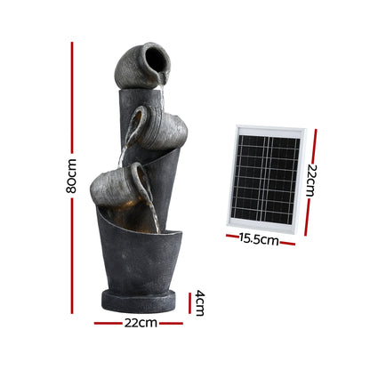 Gardeon Solar Fountain Water Feature Cascading Fountain 3-Tier Pot LED Lights 80CM Grey - Image 2