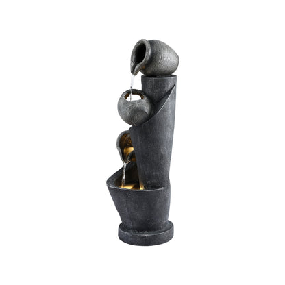 Gardeon Solar Fountain Water Feature Cascading Fountain 3-Tier Pot LED Lights 80CM Grey - Image 3