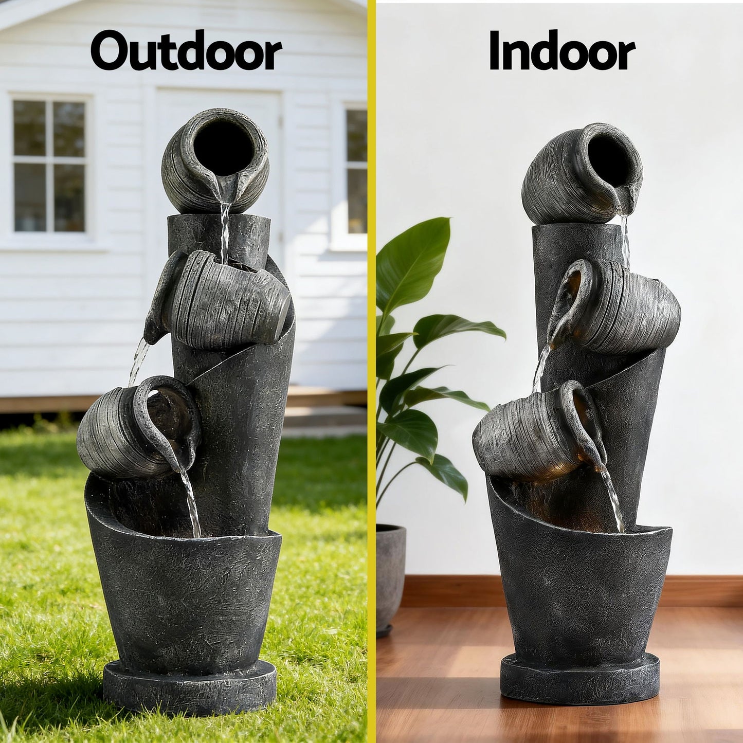 Gardeon Solar Fountain Water Feature Cascading Fountain 3-Tier Pot LED Lights 80CM Grey - Image 4