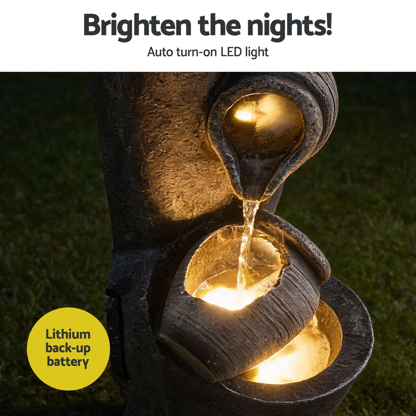 Gardeon Solar Fountain Water Feature Cascading Fountain 3-Tier Pot LED Lights 80CM Grey - Image 5