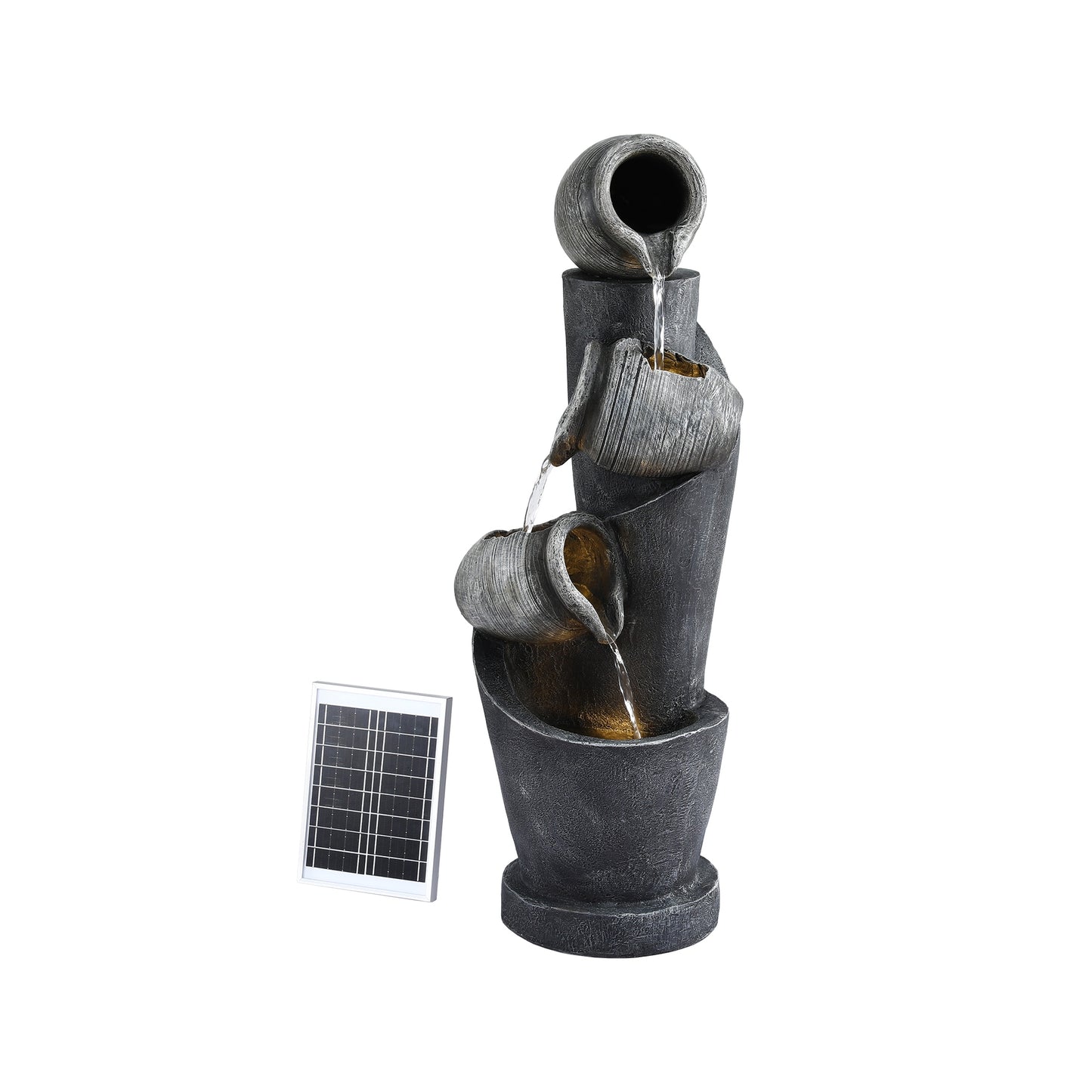 Gardeon Solar Fountain Water Feature Cascading Fountain 3-Tier Pot LED Lights 80CM Grey - Image 7