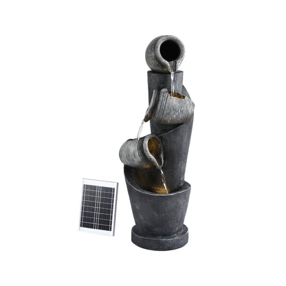 Gardeon Solar Fountain Water Feature Cascading Fountain 3-Tier Pot LED Lights 80CM Grey - Image 7