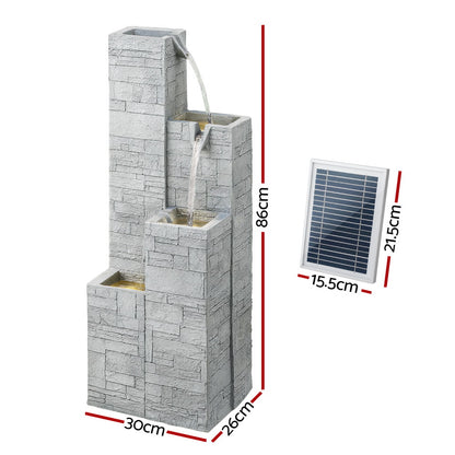 Gardeon Solar Fountain Water Feature Outdoor Indoor 4-Tier Square Cascading Beige - Image 2