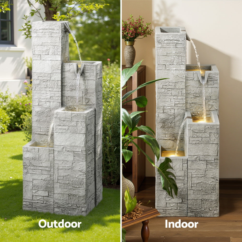 Gardeon Solar Fountain Water Feature Outdoor Indoor 4-Tier Square Cascading Beige - Image 5