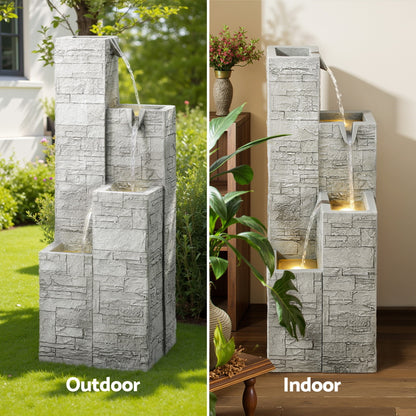 Gardeon Solar Fountain Water Feature Outdoor Indoor 4-Tier Square Cascading Beige - Image 5