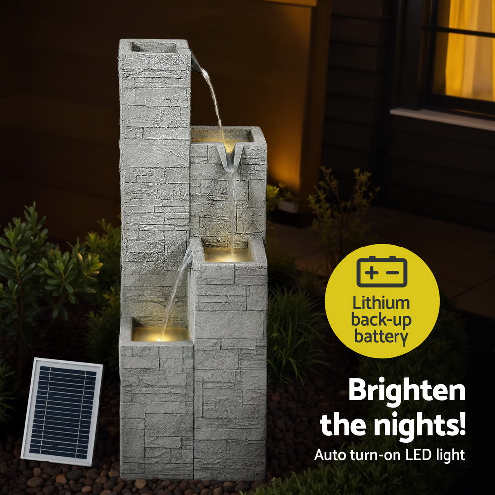 Gardeon Solar Fountain Water Feature Outdoor Indoor 4-Tier Square Cascading Beige - Image 6