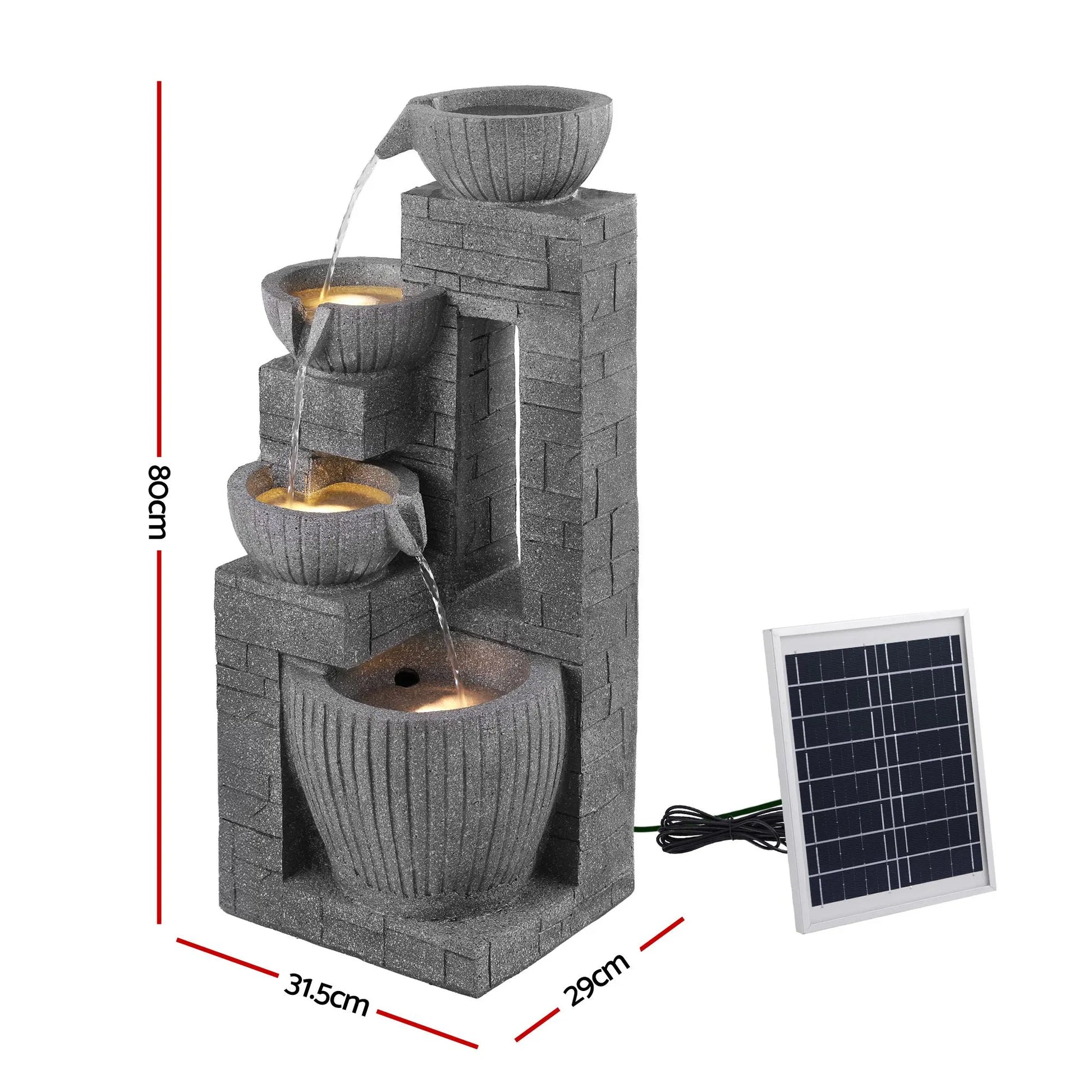 Gardeon Solar Fountains Water Features Cascading Design Polyresin 80cm Grey - Image 2
