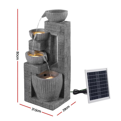 Gardeon Solar Fountains Water Features Cascading Design Polyresin 80cm Grey - Image 2