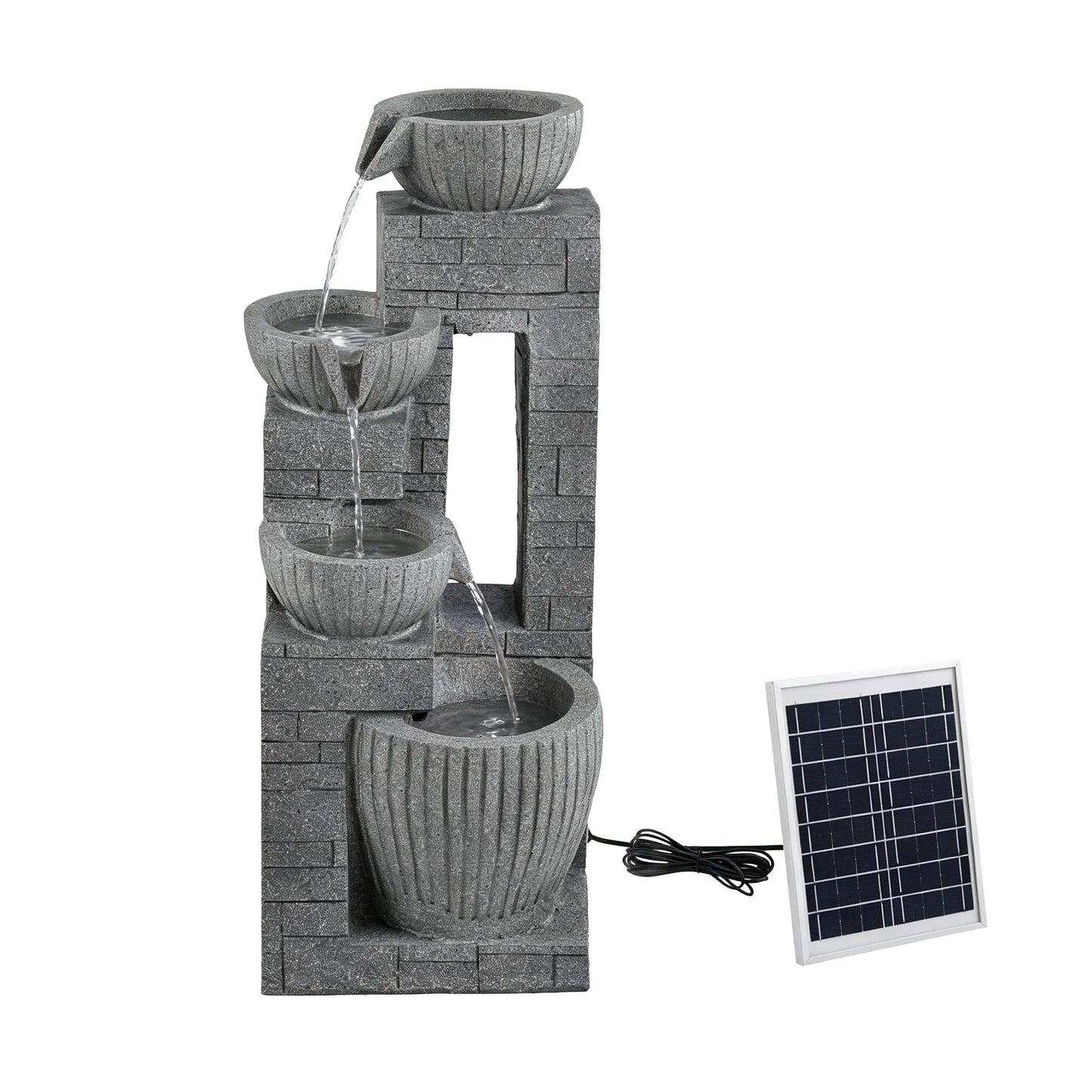 Gardeon Solar Fountains Water Features Cascading Design Polyresin 80cm Grey - Image 3