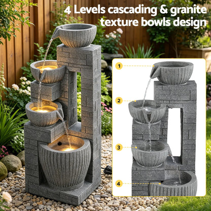 Gardeon Solar Fountains Water Features Cascading Design Polyresin 80cm Grey - Image 4
