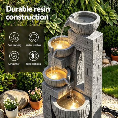 Gardeon Solar Fountains Water Features Cascading Design Polyresin 80cm Grey - Image 6