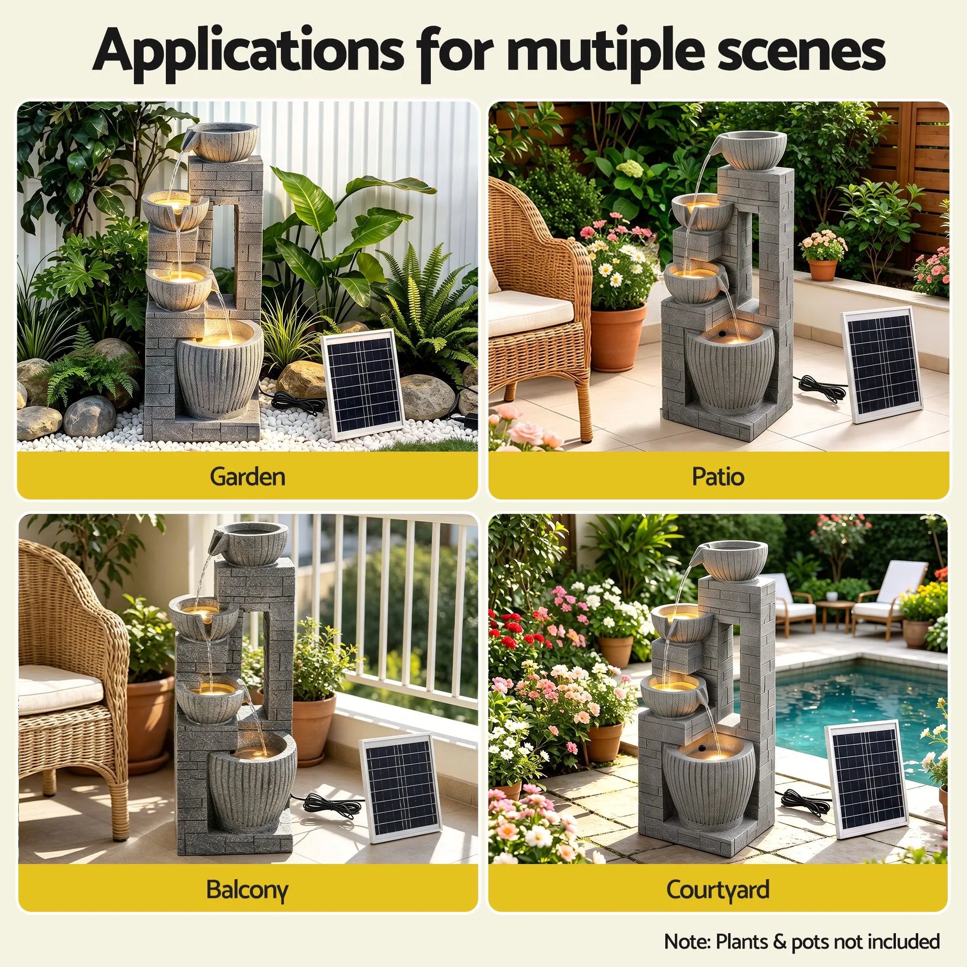 Gardeon Solar Fountains Water Features Cascading Design Polyresin 80cm Grey - Image 7