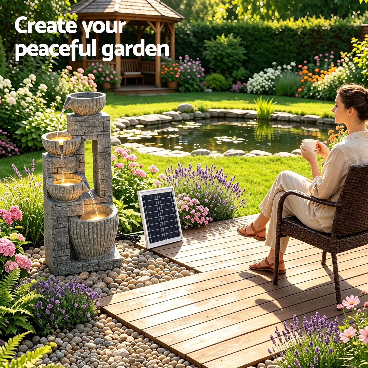 Gardeon Solar Fountains Water Features Cascading Design Polyresin 80cm Grey - Image 8