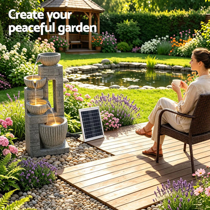 Gardeon Solar Fountains Water Features Cascading Design Polyresin 80cm Grey - Image 8
