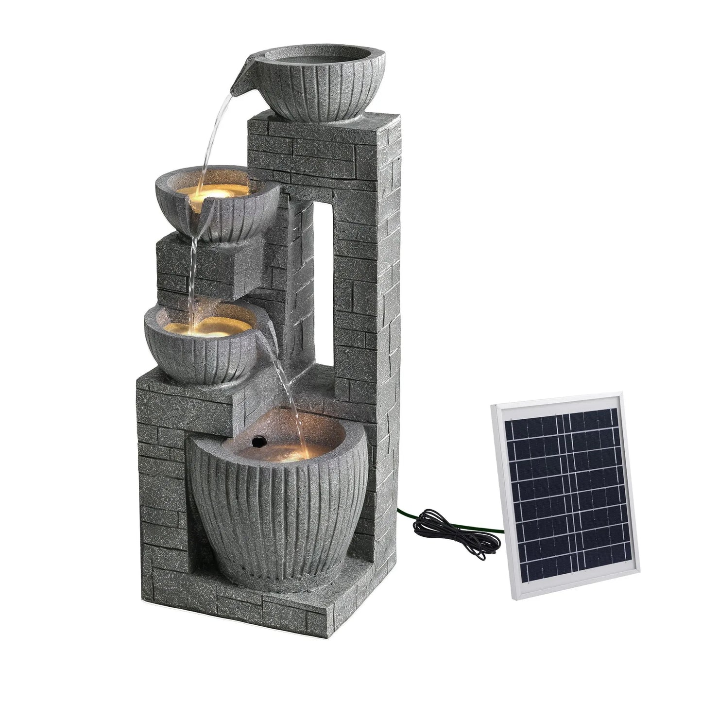 Gardeon Solar Fountains Water Features Cascading Design Polyresin 80cm Grey - Image 9