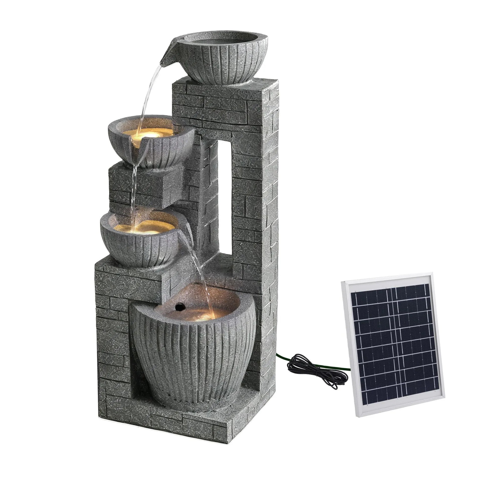 Gardeon Solar Fountains Water Features Cascading Design Polyresin 80cm Grey - Image 9
