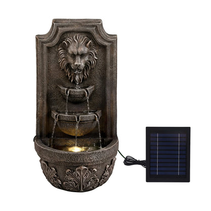 Gardeon Solar Fountain Water Feature Lion Head Wall Fountain 67cm Brown - Image 3