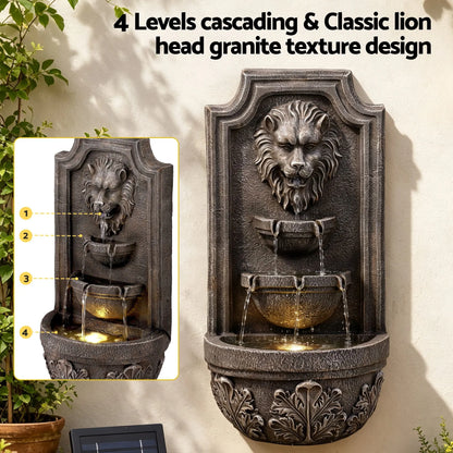 Gardeon Solar Fountain Water Feature Lion Head Wall Fountain 67cm Brown - Image 4