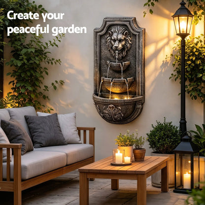 Gardeon Solar Fountain Water Feature Lion Head Wall Fountain 67cm Brown - Image 7
