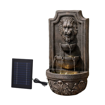 Gardeon Solar Fountain Water Feature Lion Head Wall Fountain 67cm Brown - Image 8