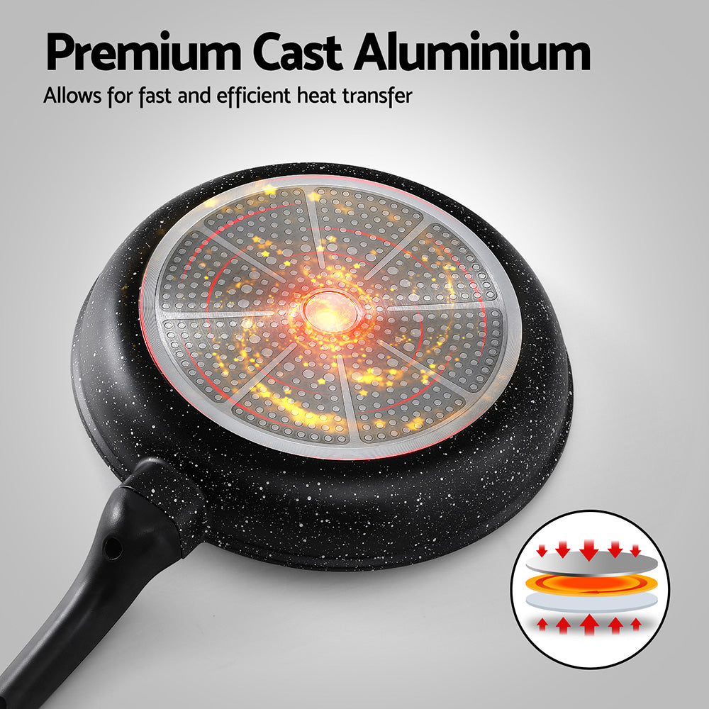 5-Star Chef Non Stick Frying Pan Cast Aluminium Steak Skillet BBQ Cookware 30cm - Image 4