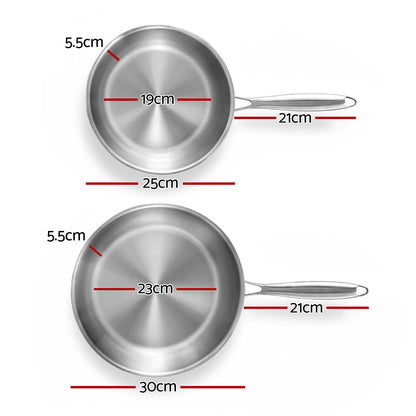 5-star Chef Frying Pan Stainless Steel Uncoated Twin Frypan Set 25/30cm Silver - Image 2