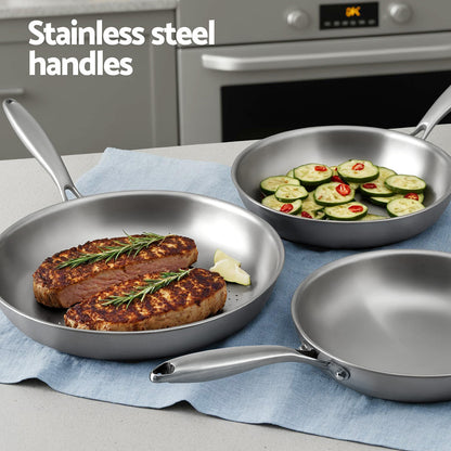 5-star Chef Frying Pan Stainless Steel Uncoated Twin Frypan Set 25/30cm Silver - Image 5