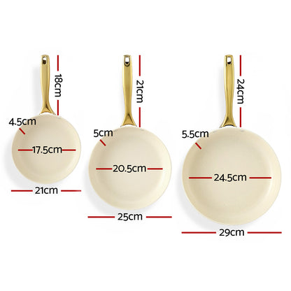 5-star Chef Frying Pan 3PCS Shades Frypan Set Ceramic Coating Multi Colour - Image 2