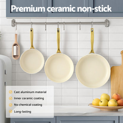 5-star Chef Frying Pan 3PCS Shades Frypan Set Ceramic Coating Multi Colour - Image 4