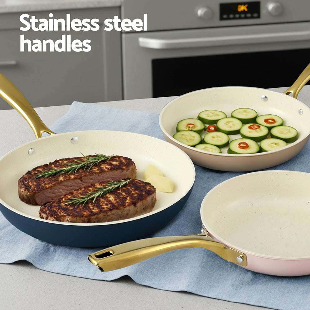 5-star Chef Frying Pan 3PCS Shades Frypan Set Ceramic Coating Multi Colour - Image 5