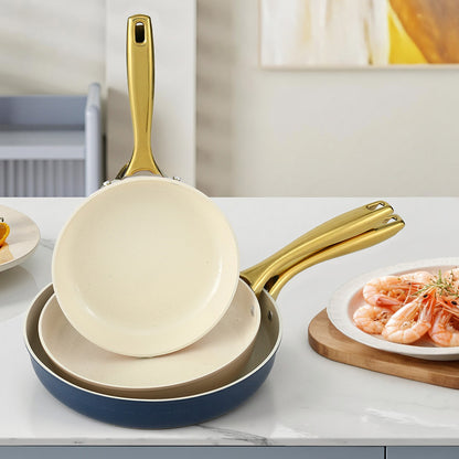5-star Chef Frying Pan 3PCS Shades Frypan Set Ceramic Coating Multi Colour - Image 7