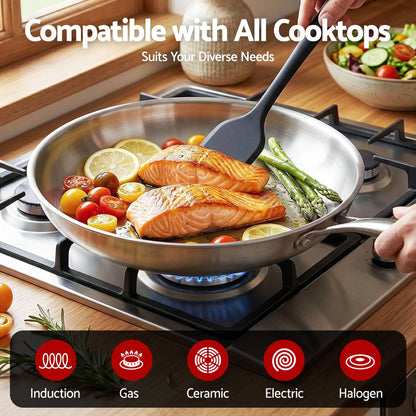 5-Star Chef 30cm Stainless Steel Frying Pan Uncoated Frypan with Tri-Ply Body Silver - Image 5