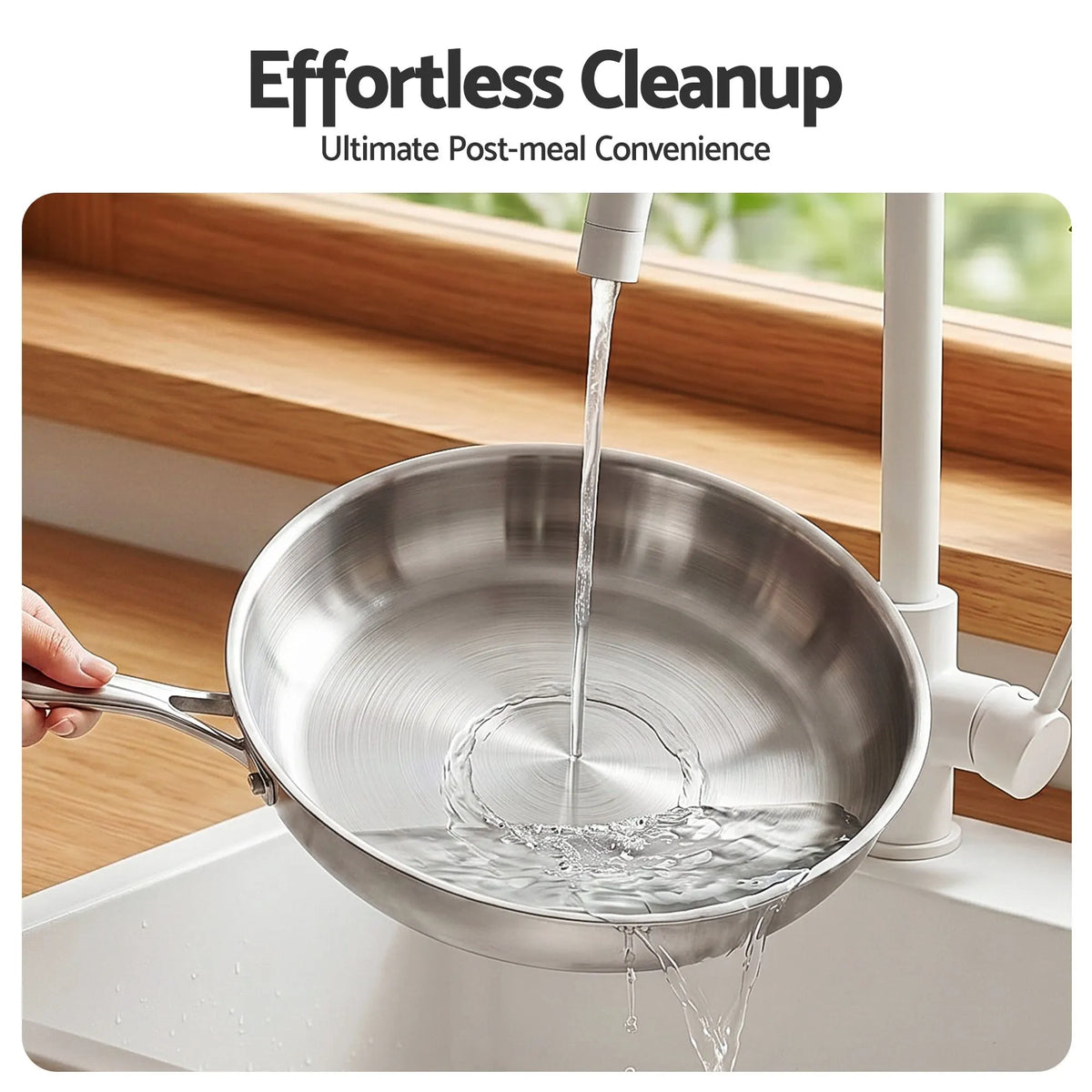 5-Star Chef 30cm Stainless Steel Frying Pan Uncoated Frypan with Tri-Ply Body Silver - Image 6