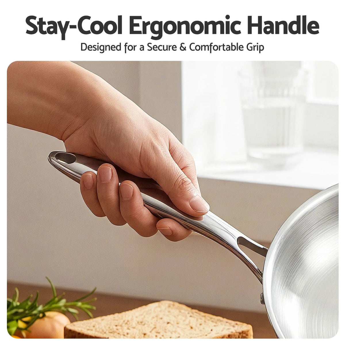 5-Star Chef 30cm Stainless Steel Frying Pan Uncoated Frypan with Tri-Ply Body Silver - Image 7
