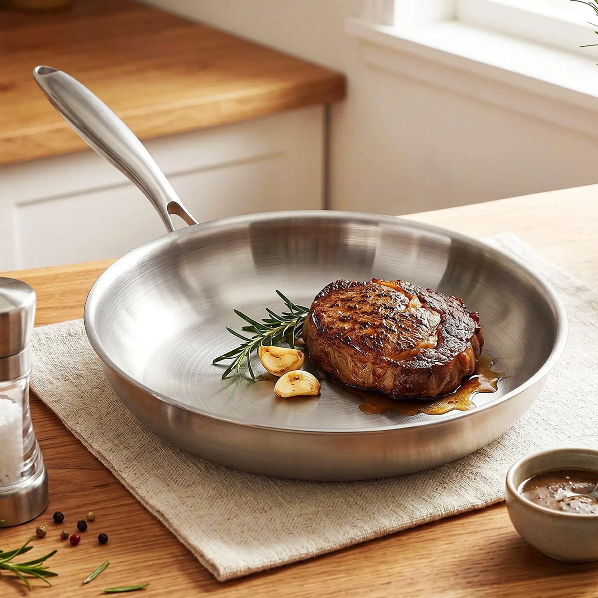 5-Star Chef 30cm Stainless Steel Frying Pan Uncoated Frypan with Tri-Ply Body Silver - Image 9