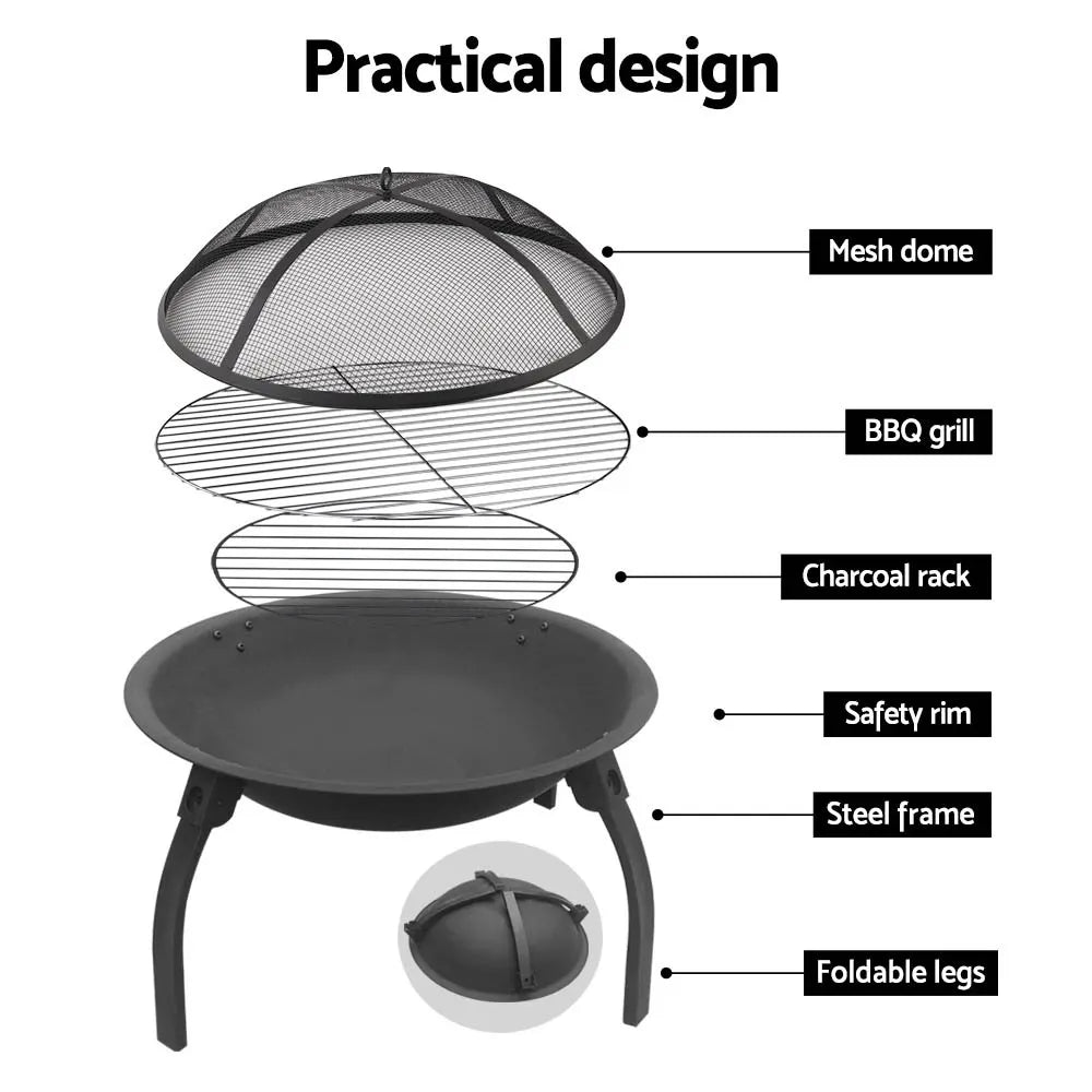 Fire Pit BBQ Charcoal Smoker Portable Outdoor Camping Pits Patio Fireplace 22" - Image 6