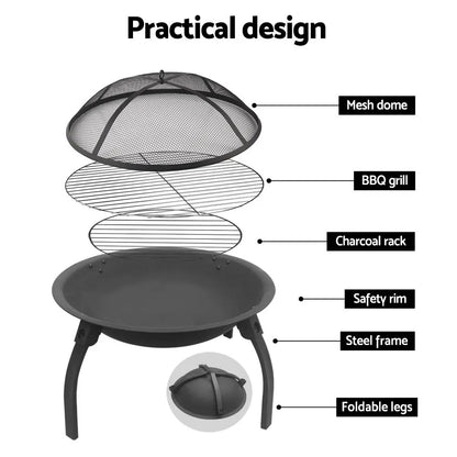 Fire Pit BBQ Charcoal Smoker Portable Outdoor Camping Pits Patio Fireplace 22" - Image 6