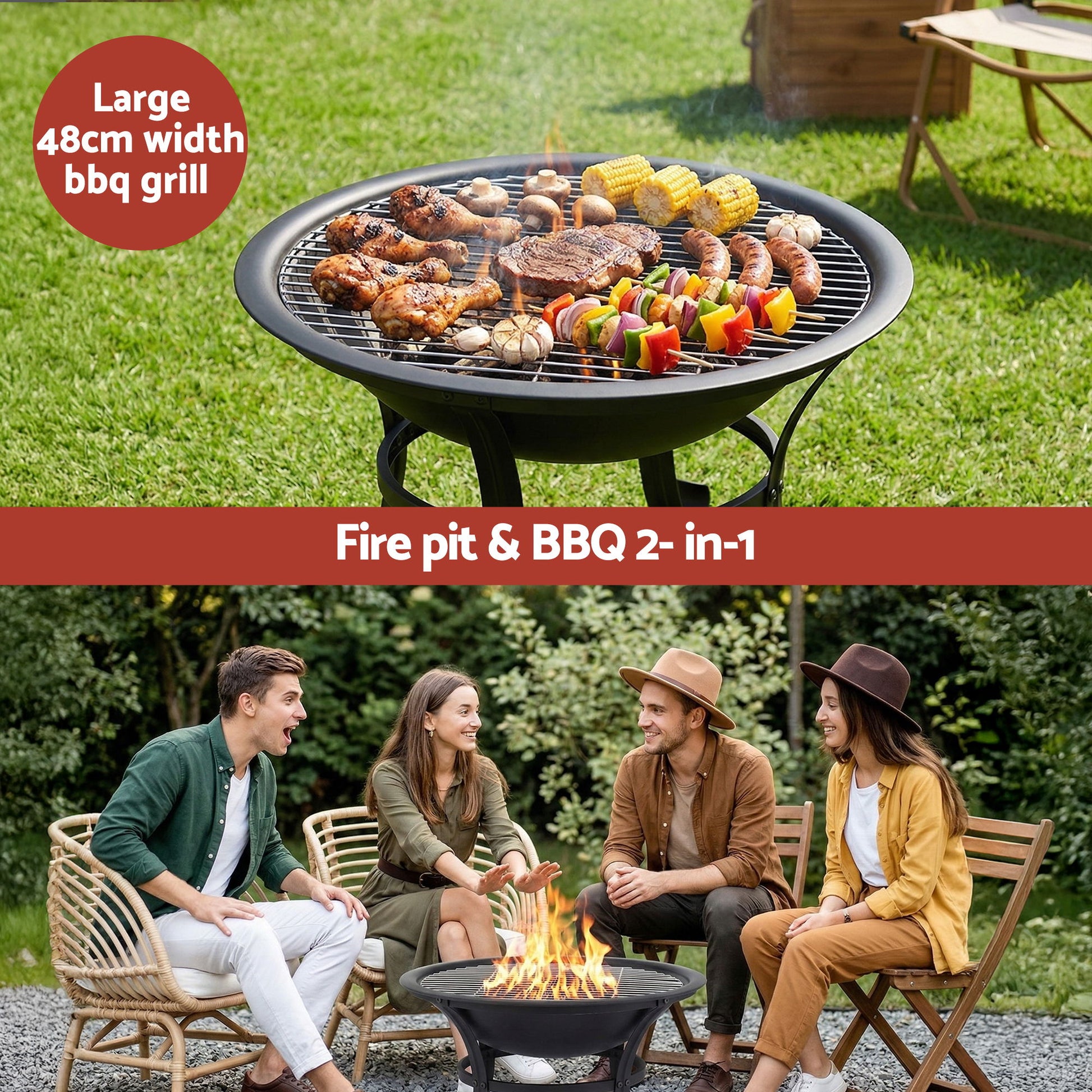 Grillz Fire Pit with Mesh Lid and Fire Picker BBQ Grill Wood Burning Outdoor Camping - Image 4