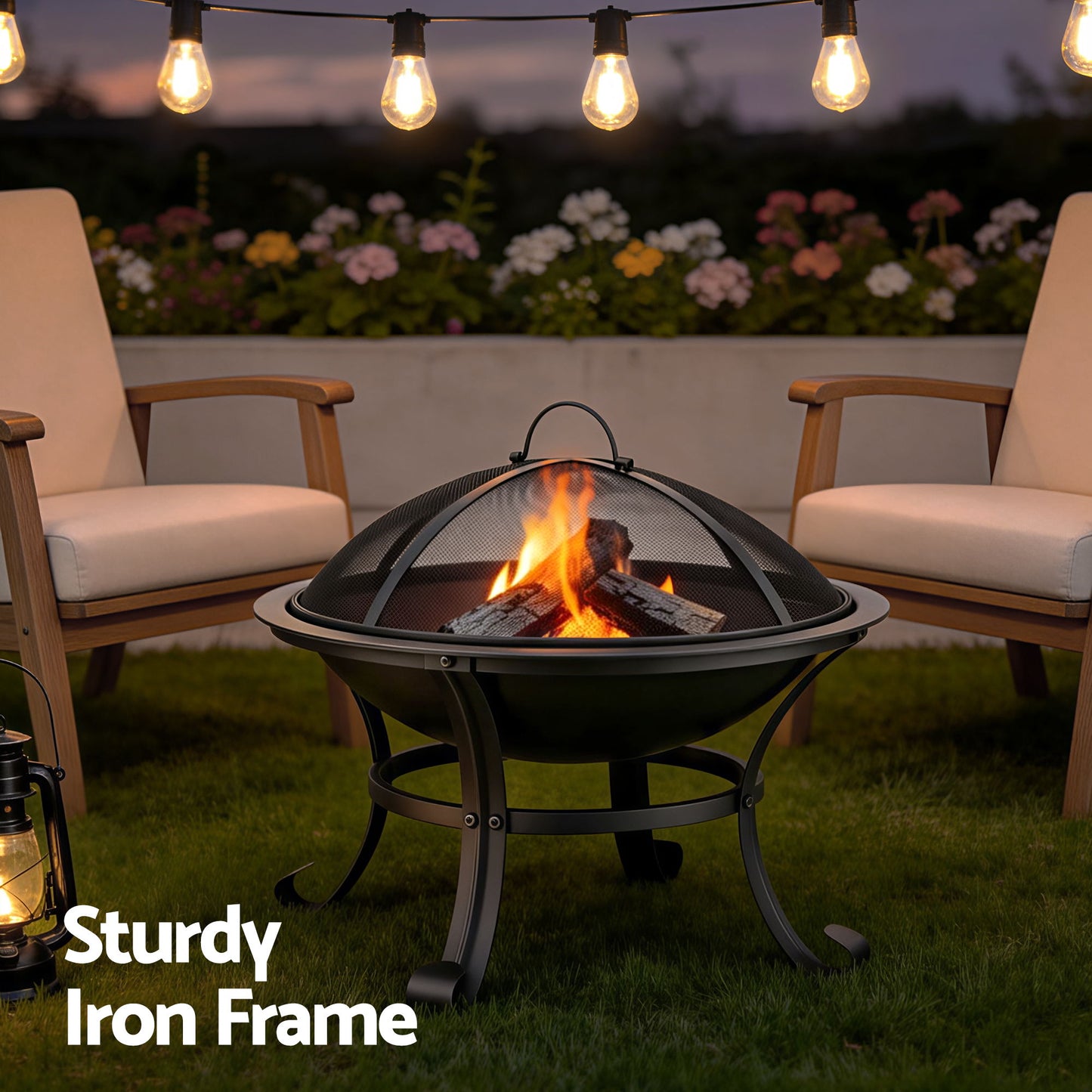Grillz Fire Pit with Mesh Lid and Fire Picker BBQ Grill Wood Burning Outdoor Camping - Image 6