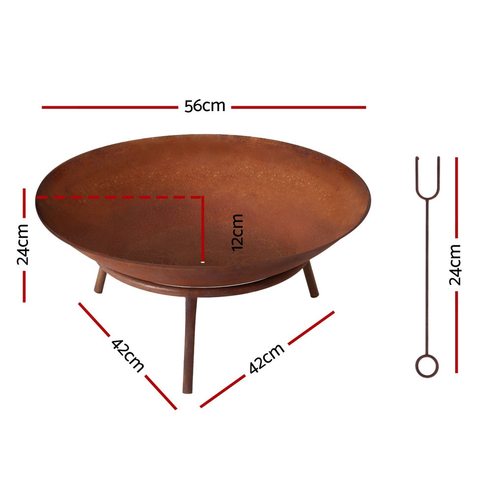 Grillz 56cm Fire Pit Iron Rustic Bowl Outdoor - Image 2