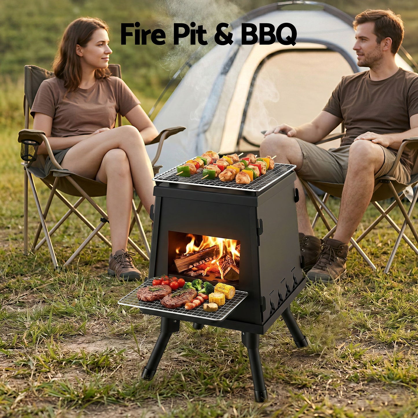 Grillz Fire Pit BBQ Portable Outdoor Fireplace Metal Camping Stove for Boiling Water, BBQ, Picnics - Image 4